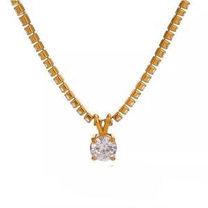18K Gold Plated Cubic Zirconia Stainless Steel Tennis Pendant Necklace